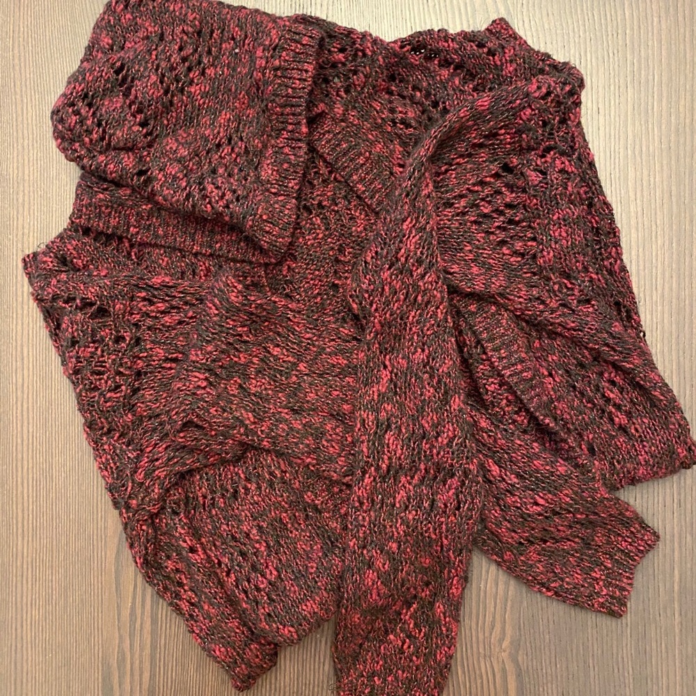 Hooded open long knit sweater